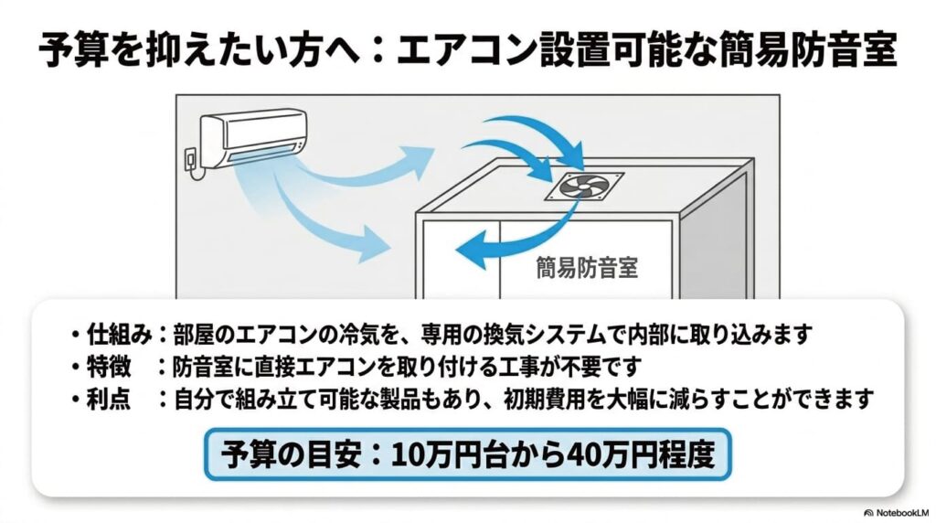 予算を抑えたい方へ：エアコン設置可能な簡易防音室：要約図解