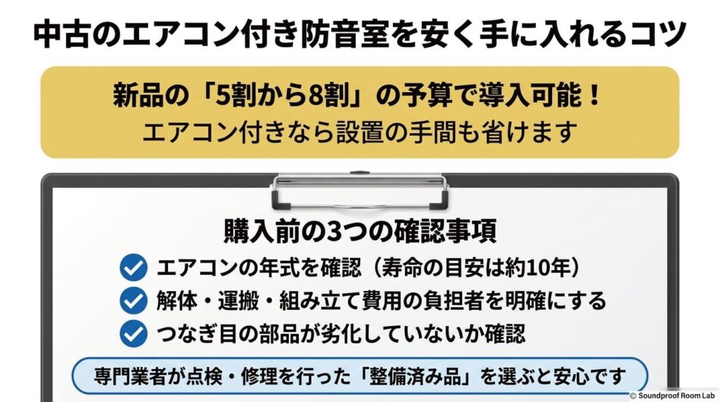 中古のエアコン付き防音室を安く手に入れるコツ:：要約図解
