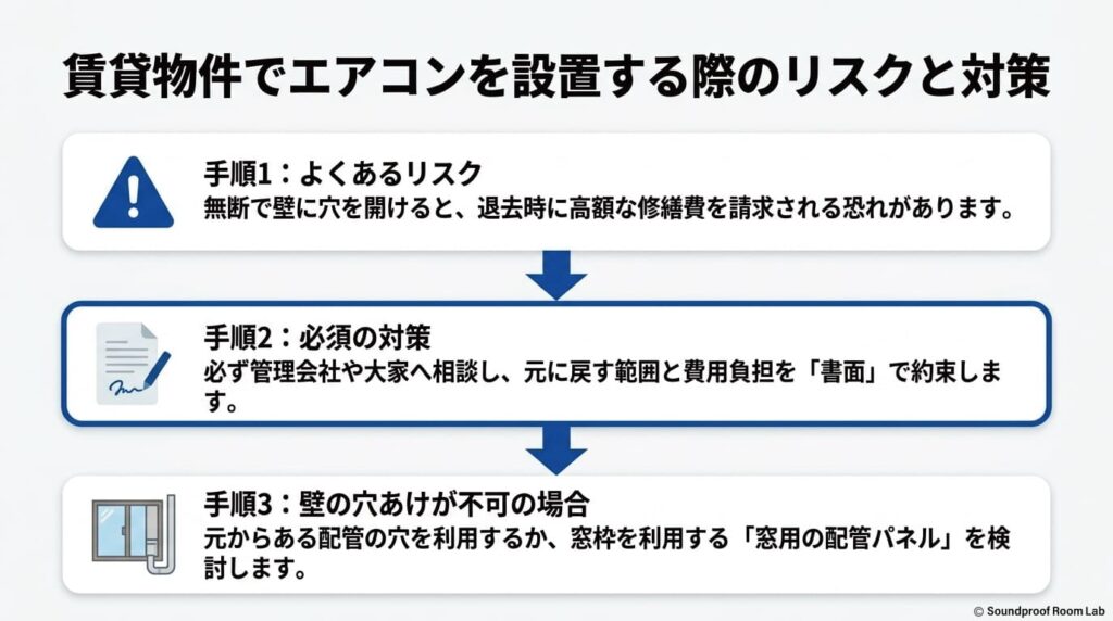 賃貸物件でエアコンを設置する際のリスクと対策：要約図解