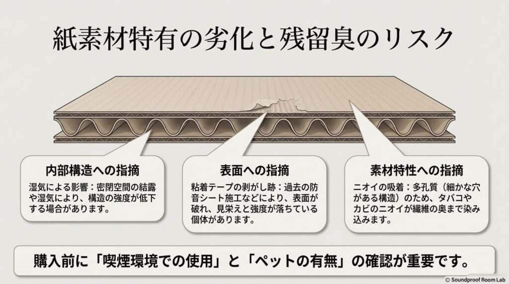 防音室内にデスクやモニターを配置したイラストと、設置スペース・耐荷重制限についての注意書き